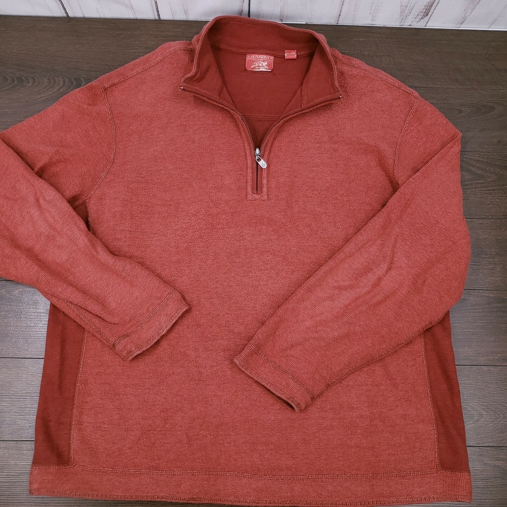 Tommy Bahama 1/4 Zip Reversible Pullover Sweater Mens XL Red Orange Golf Knit